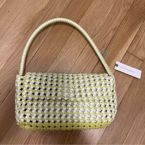 Anthropologie Lime and White Woven Shoulder Bag